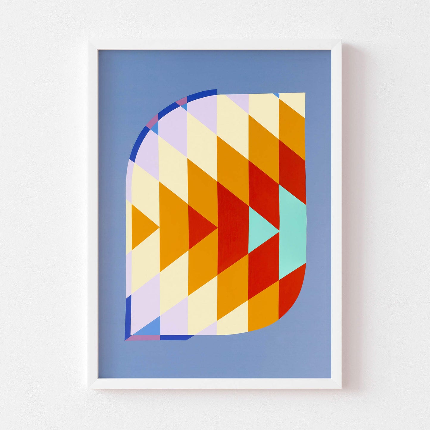 Abstract coloured print in a white frame.