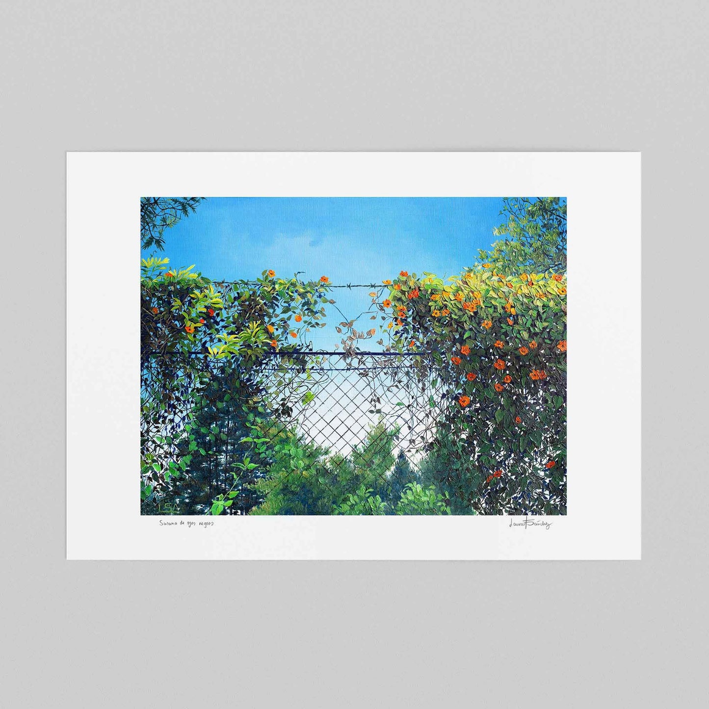 Unframed contemporary wall art of a landscape.