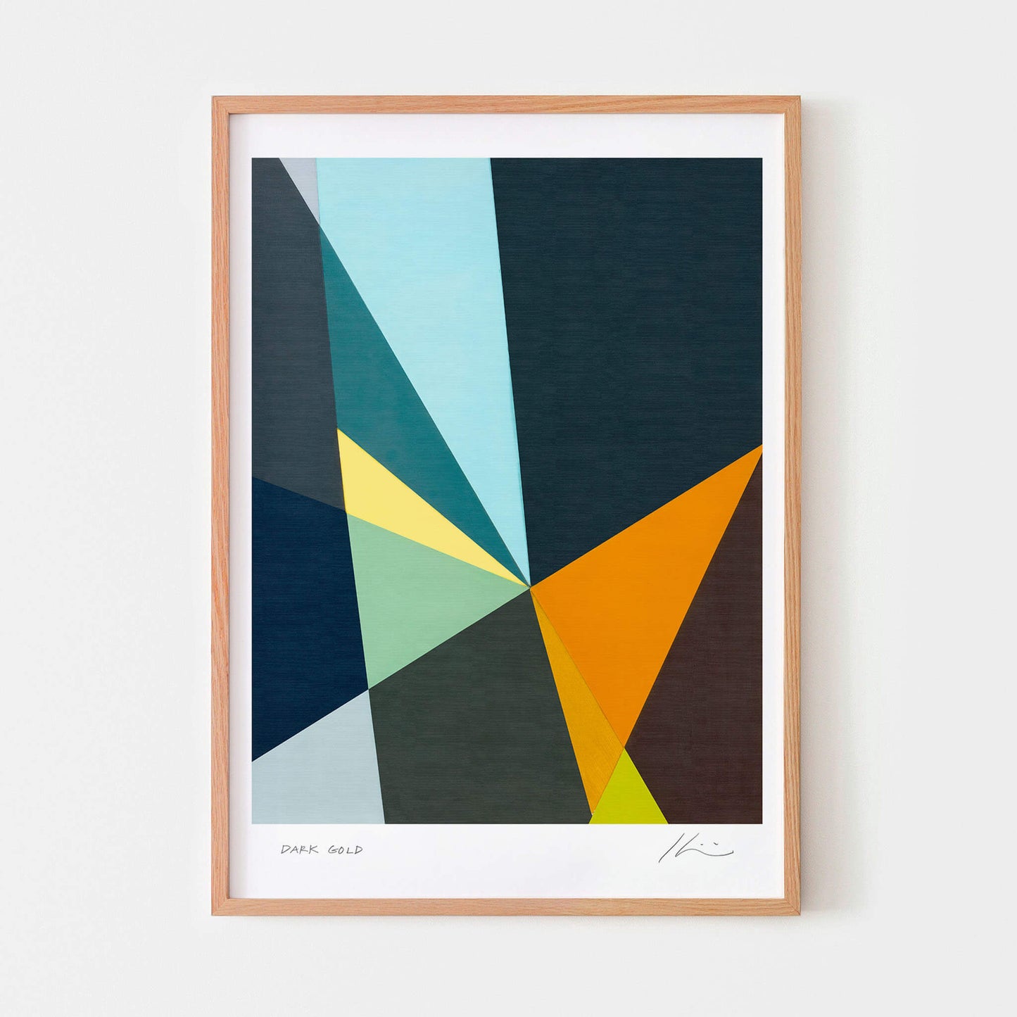 Abstract modern art print in an oak frame.