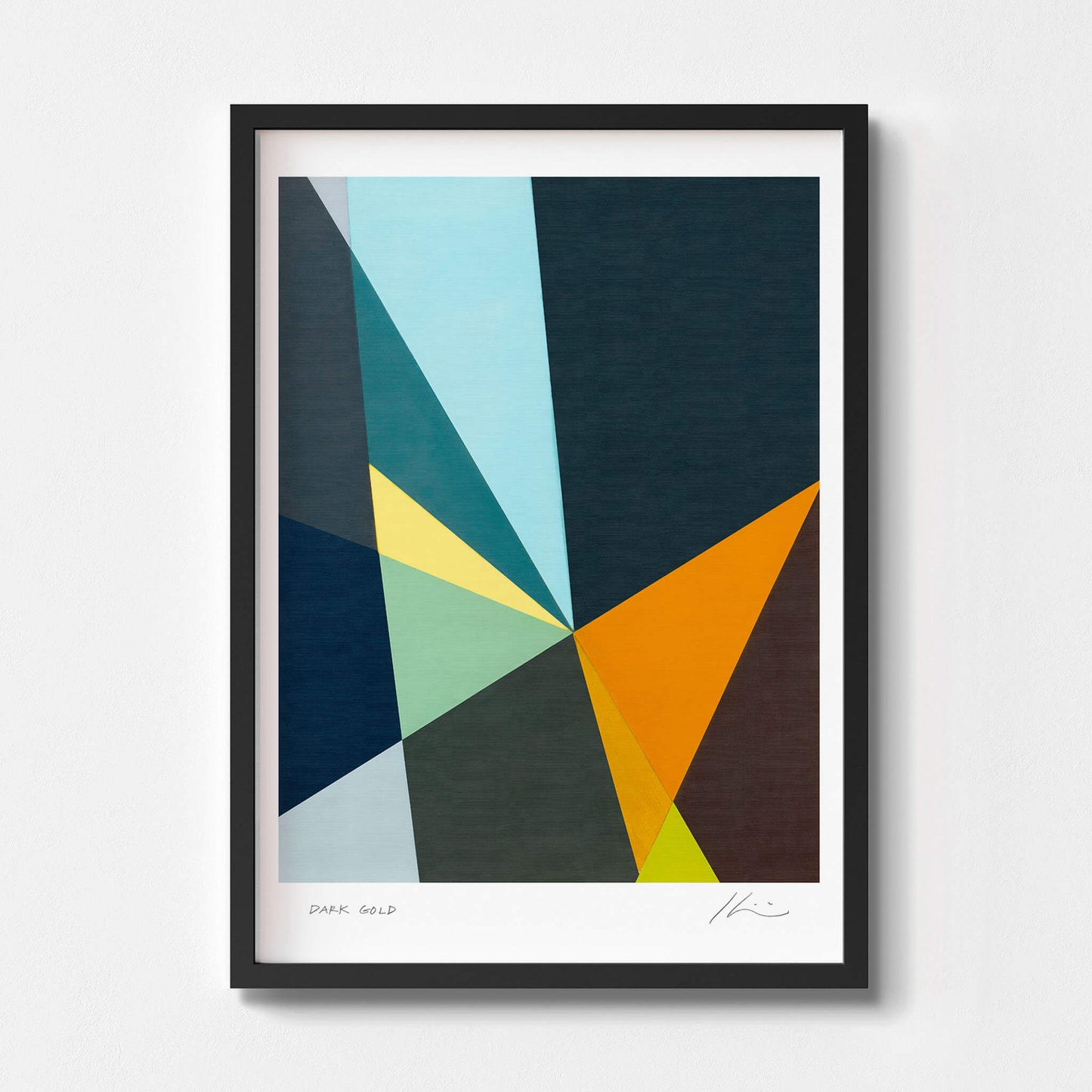 Abstract modern art print in a black frame.