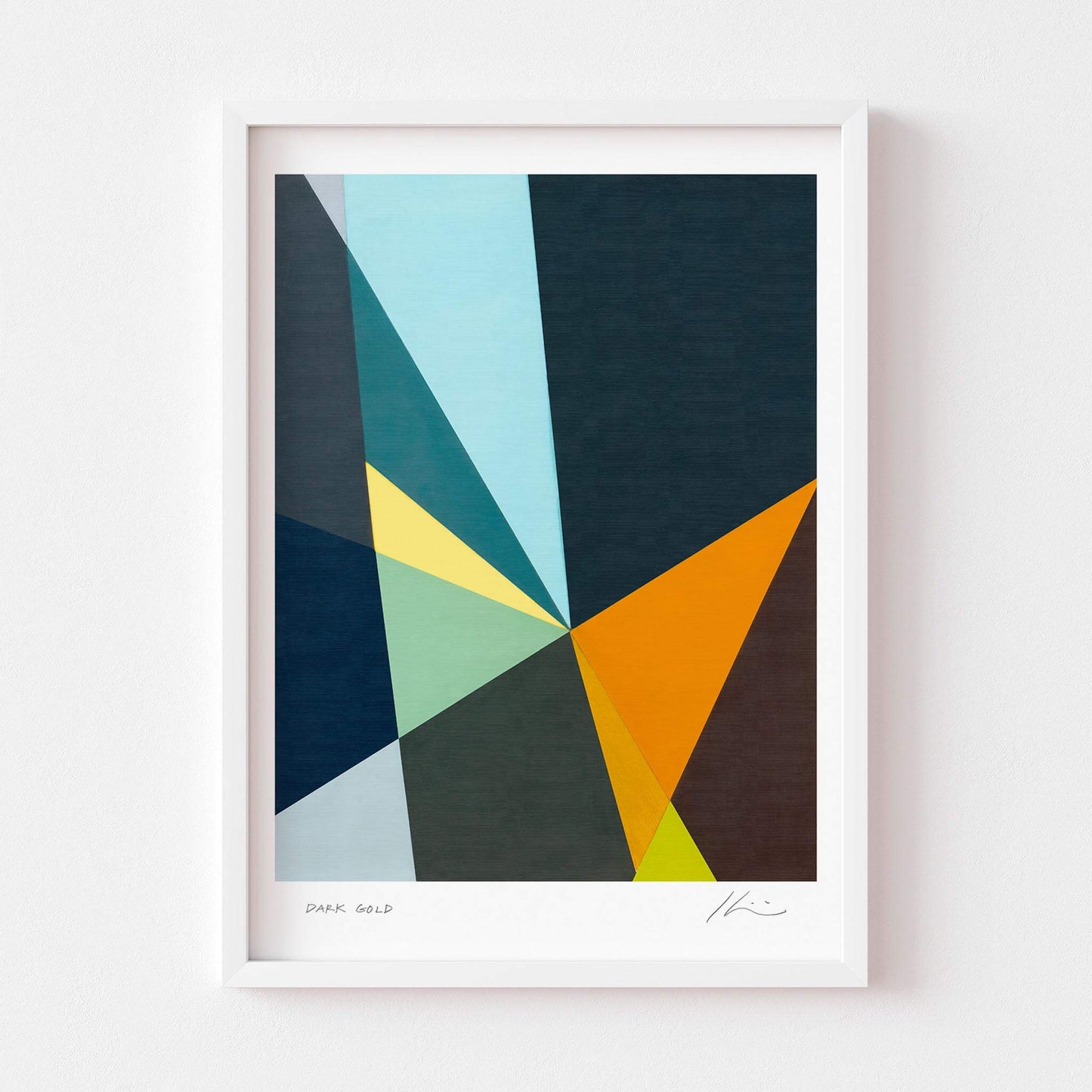 Abstract modern art print in a white frame.