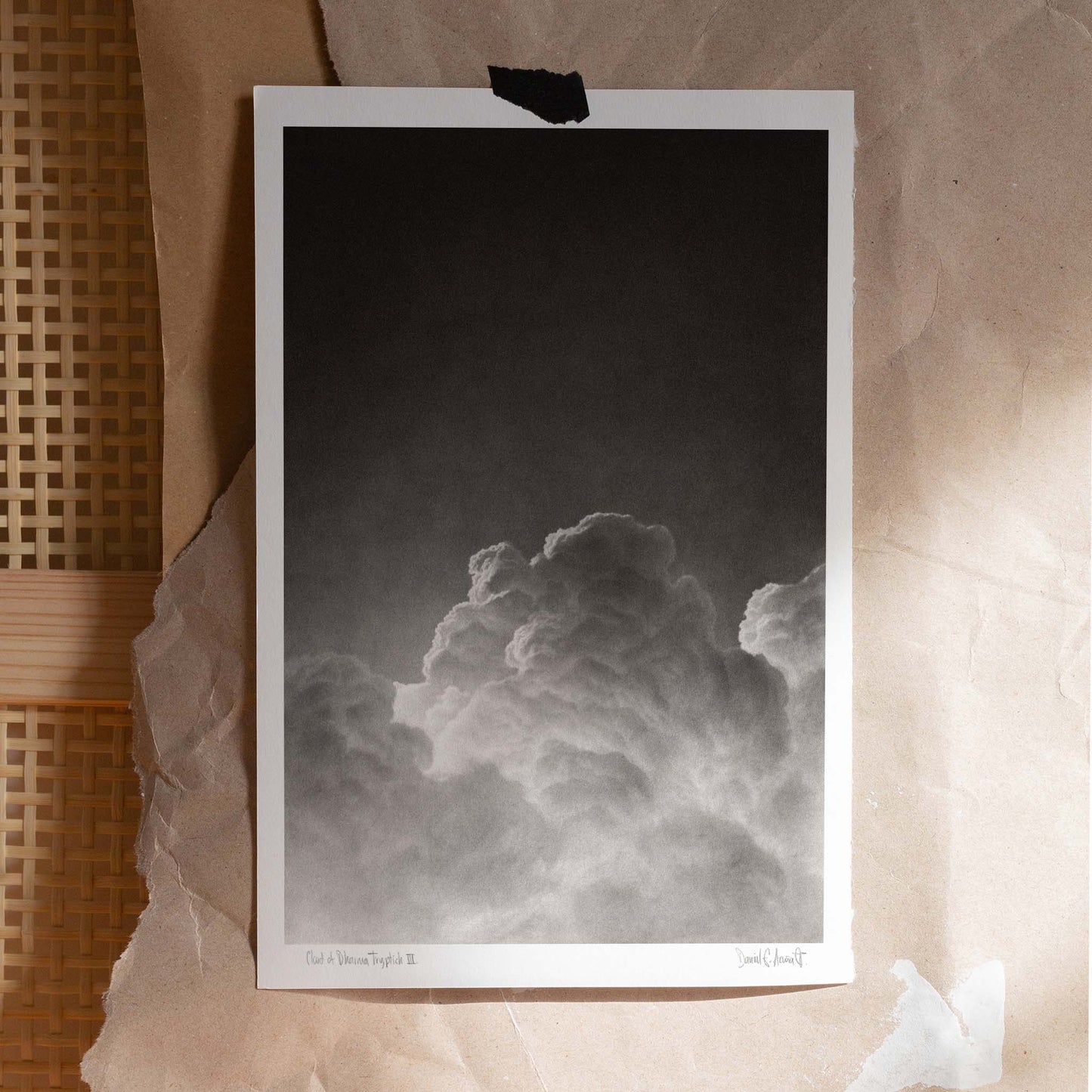 Unframed black and white art wall print of a cloud.