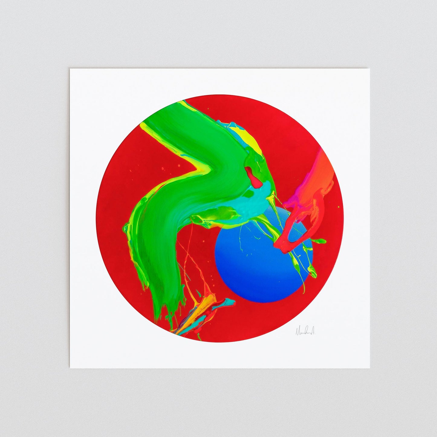 Unframed red abstract art print.
