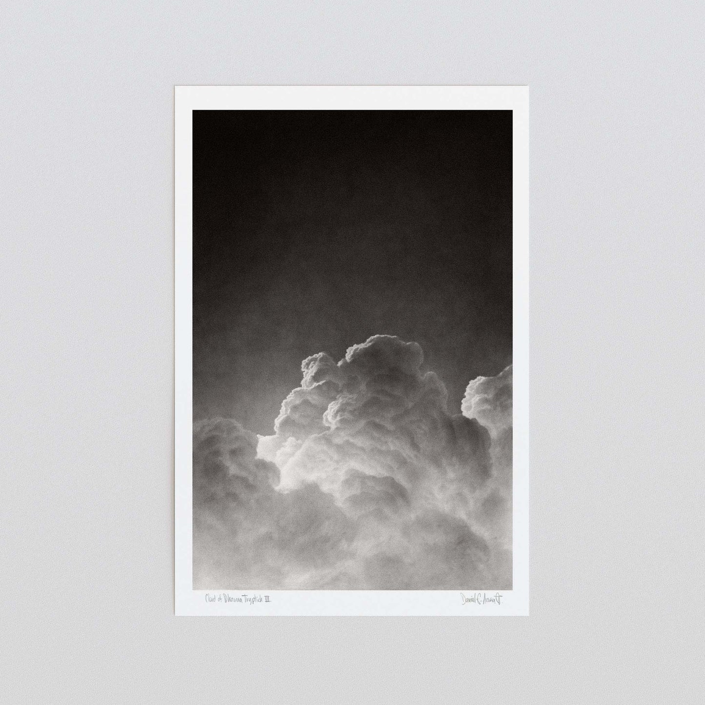 Small monochrome art print of a cloud unframed.