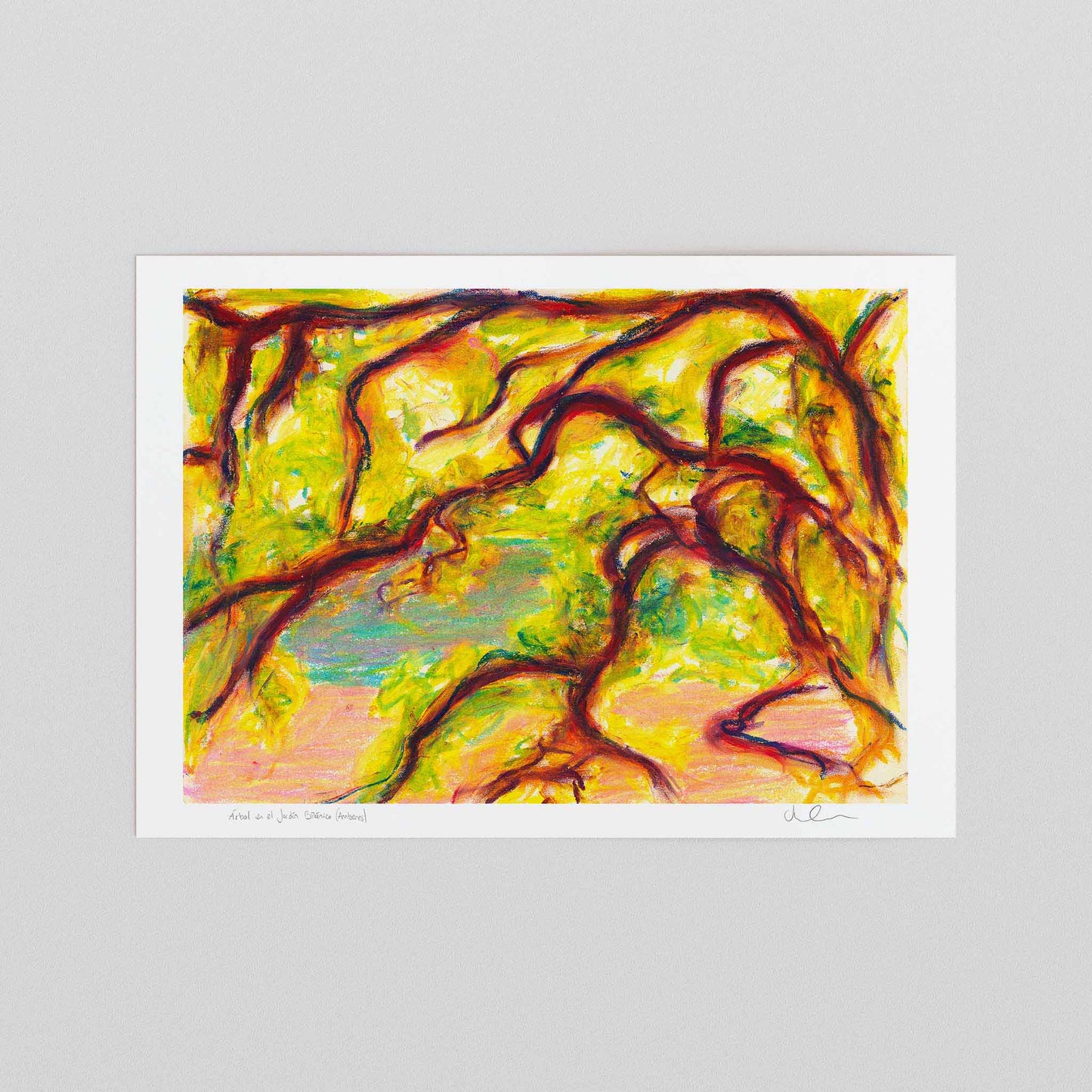 Yellow and red botanical art print unframed.