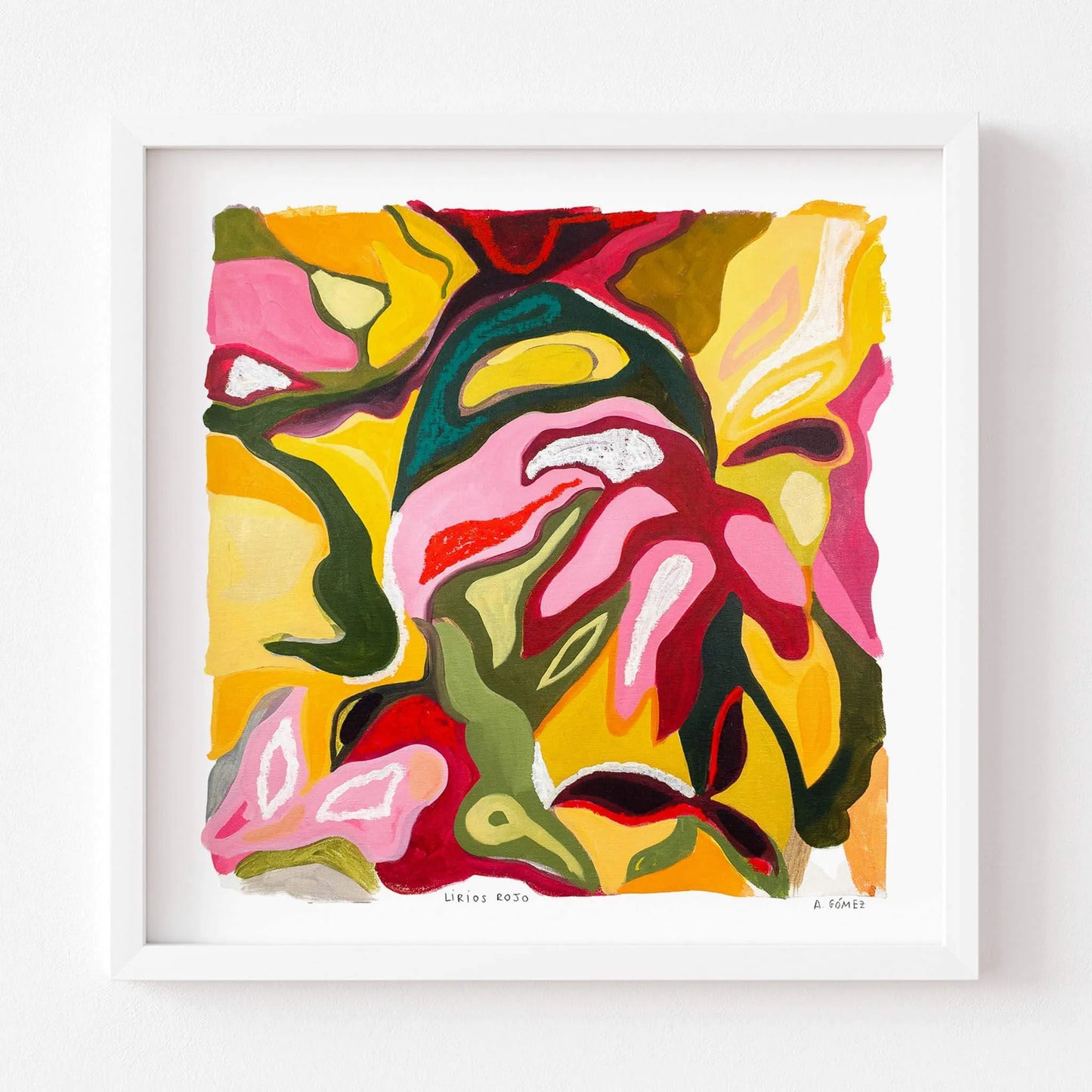 Abstract artwork with vibrant colors on a white background.