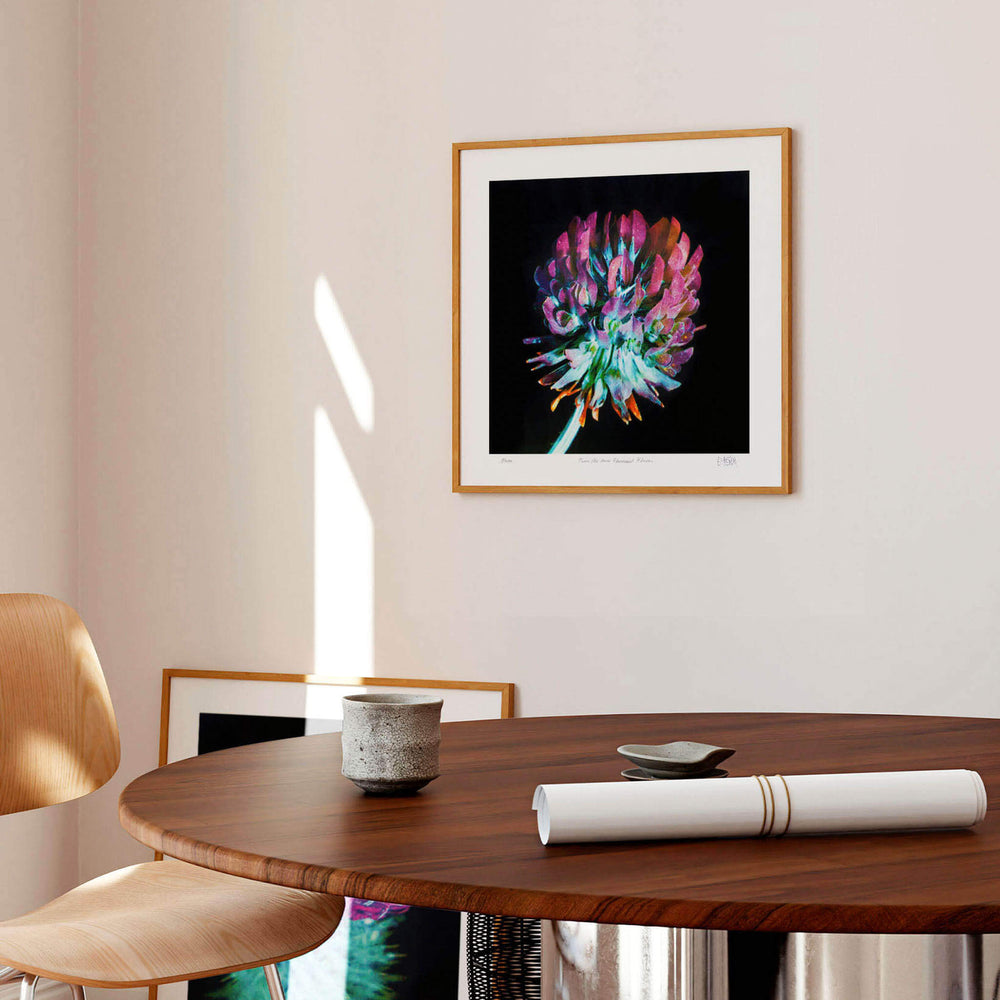 
                  
                    Clover botanical wall art in a modern home
                  
                