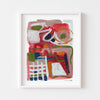 Framed red abstract wall art poster.