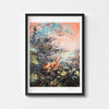 Landscape with dog wall art print framed in black.