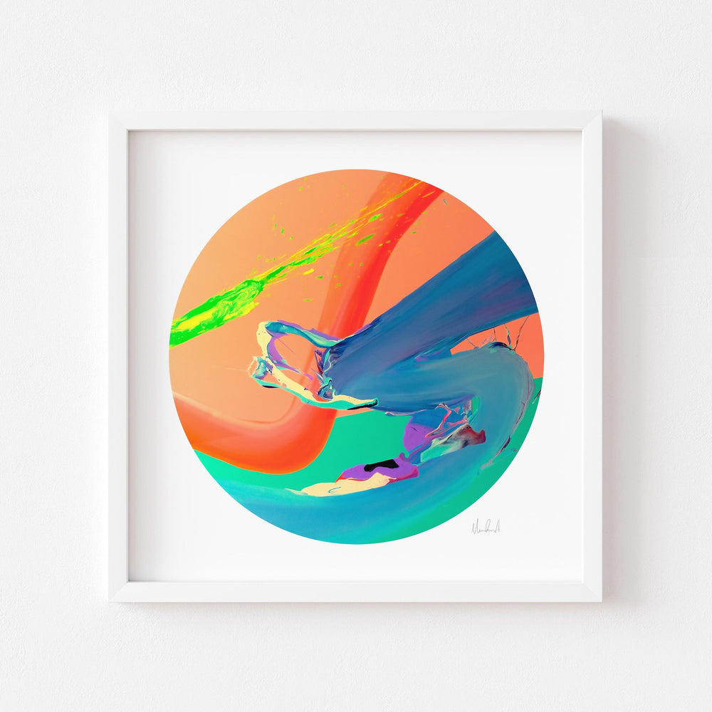 
                  
                    Colourful and bold art print in a white frame.
                  
                