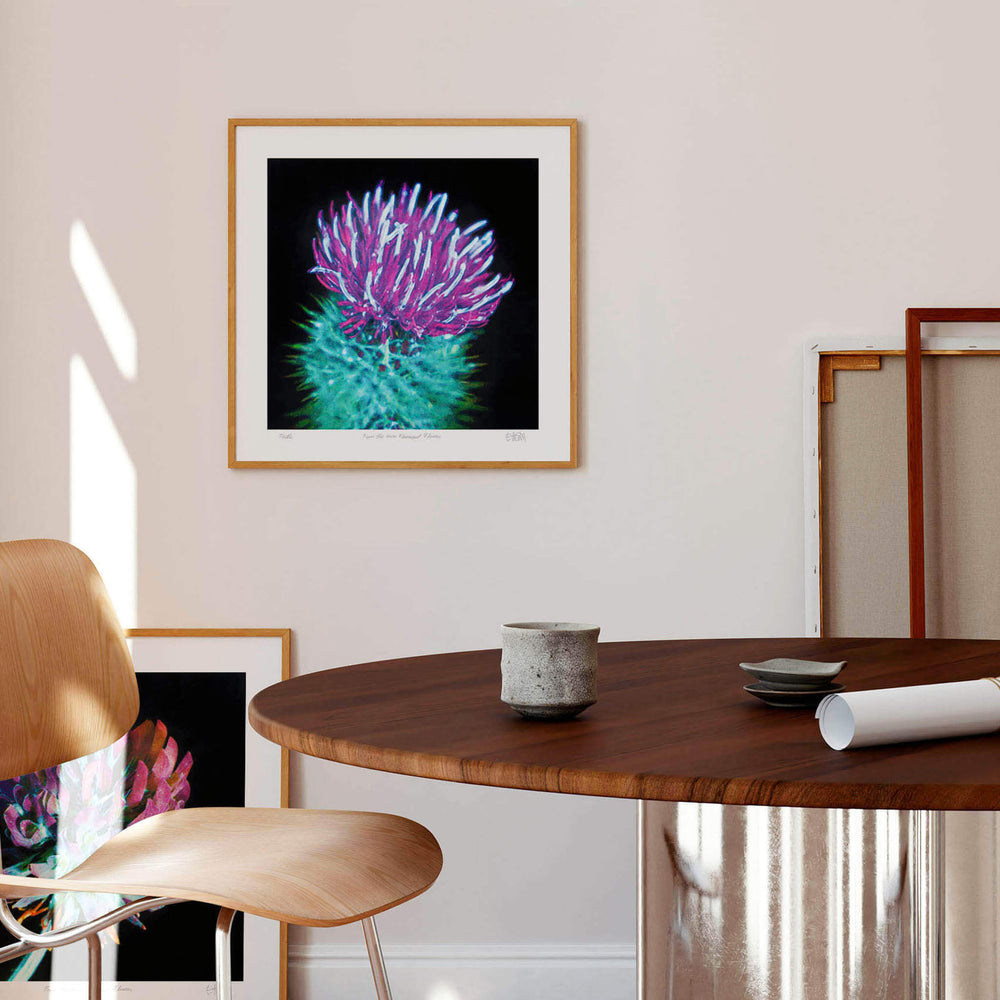 
                  
                    Thistle colourful art print in a contemporary home
                  
                