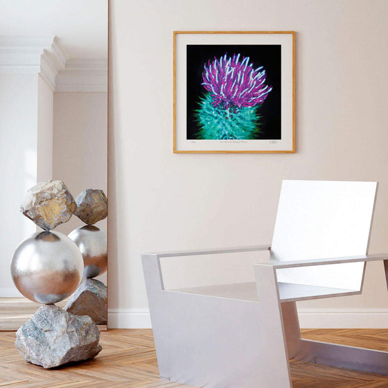 Thistle colourful art print in a modern home