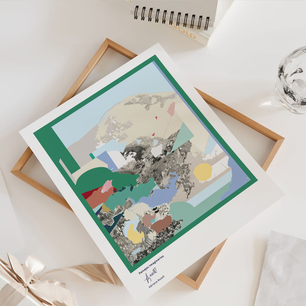 
                  
                    Unframed landscape art print on a white table top..
                  
                