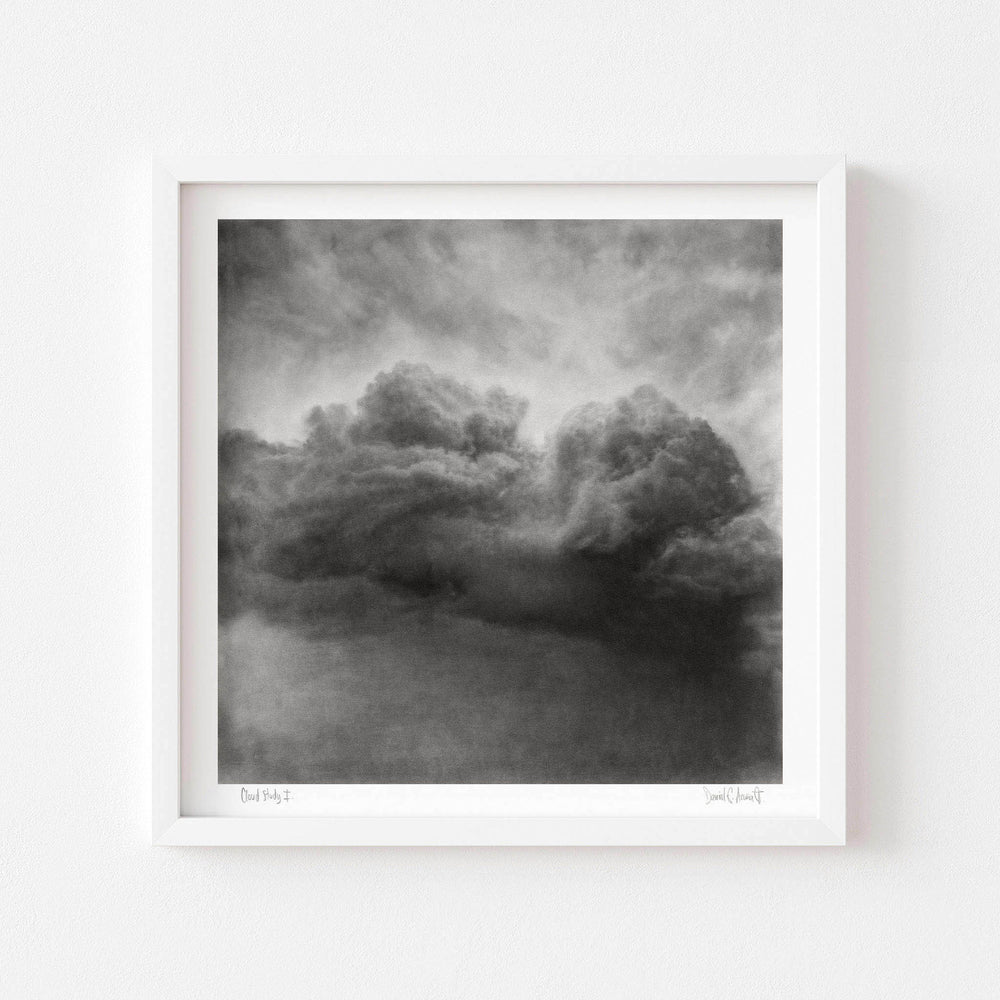 
                  
                    Large modern black and white artwork print of a cloud in a white frame.
                  
                