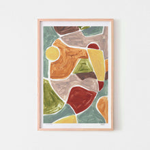  Modern abstract wall art print with earth tones framed in oak.
