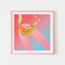  Pink abstract art print in an oak frame.