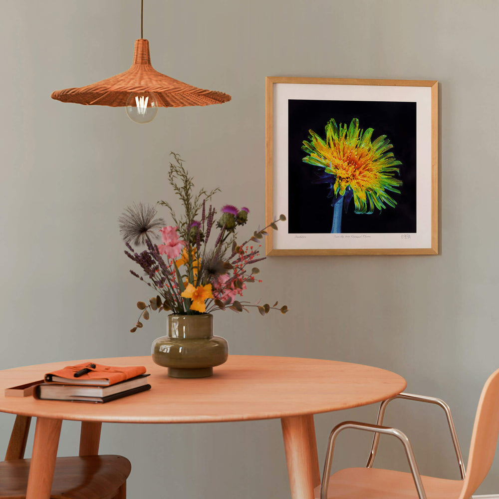 
                  
                    Dandelion floral art print in a modern dining room
                  
                