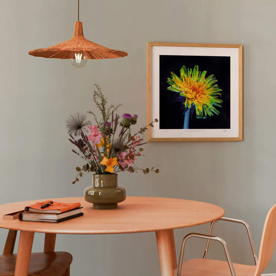 Dandelion floral art print in a modern dining room