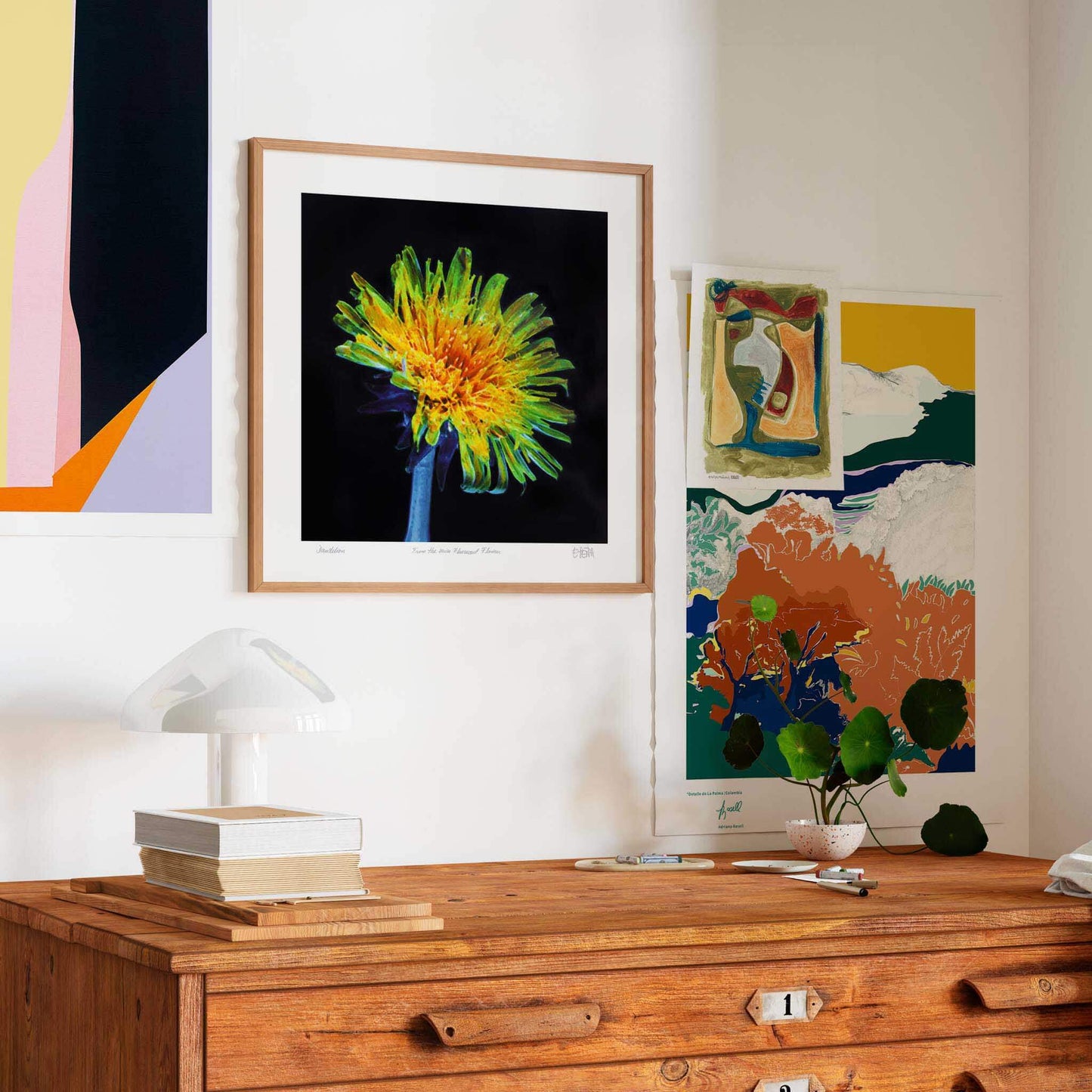 Dandelion floral art print in a modern home