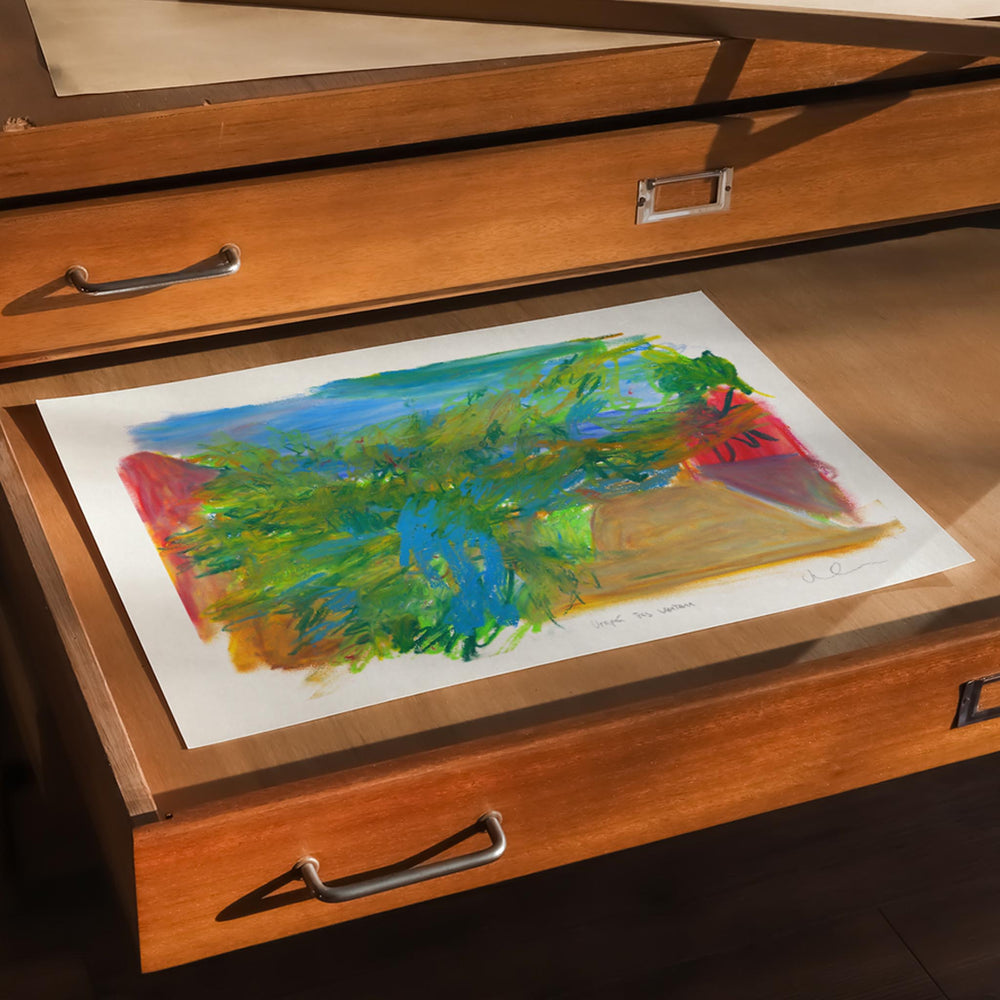 
                  
                    Unframed colourful landscape art print in a modern studio.
                  
                