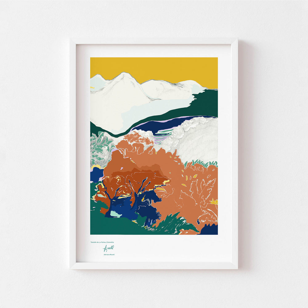 
                  
                    Colourful landscape art print in a white frame.
                  
                