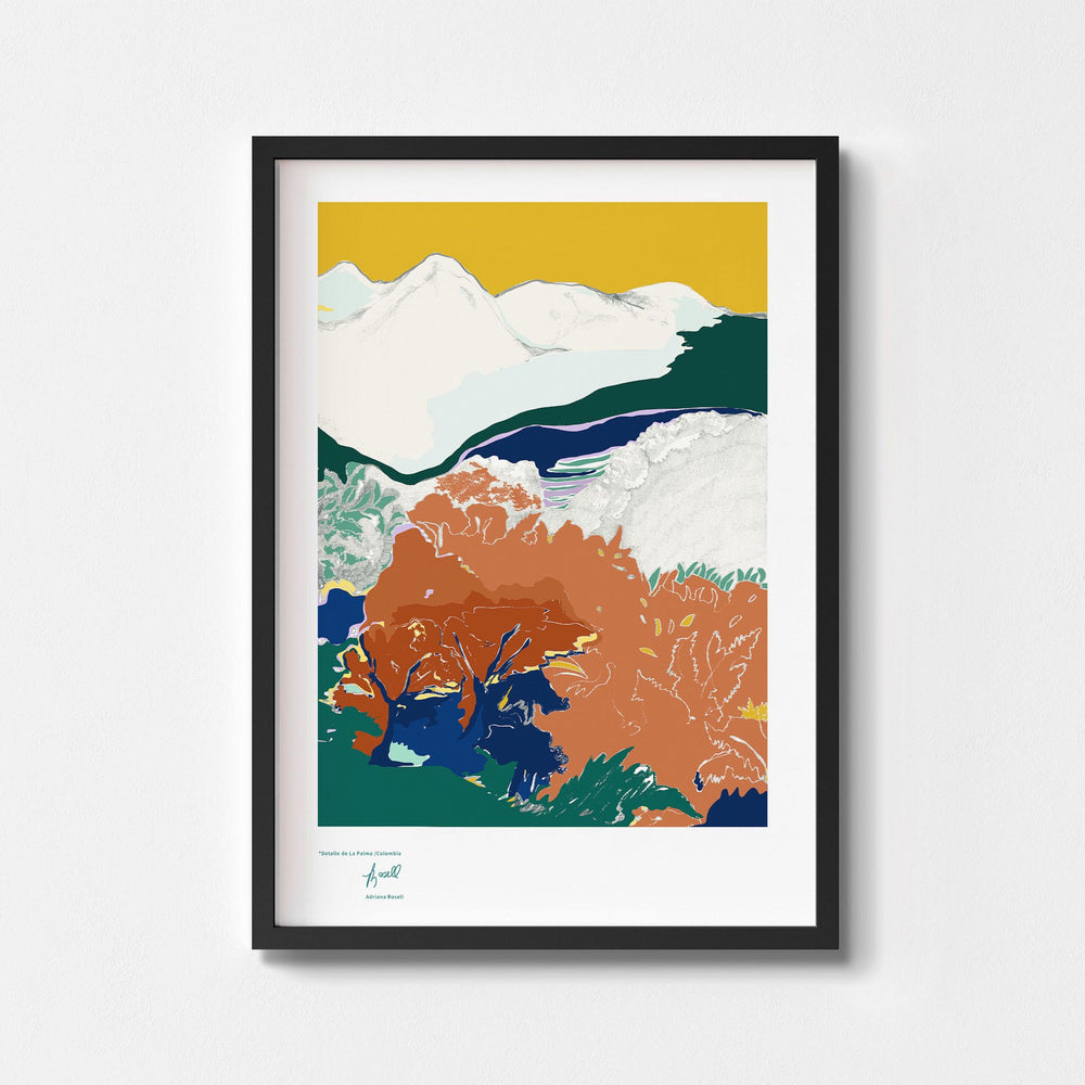 
                  
                    Colourful landscape print in a black frame.
                  
                