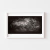 Large horizontal black and white art print of a cloud framed in white.