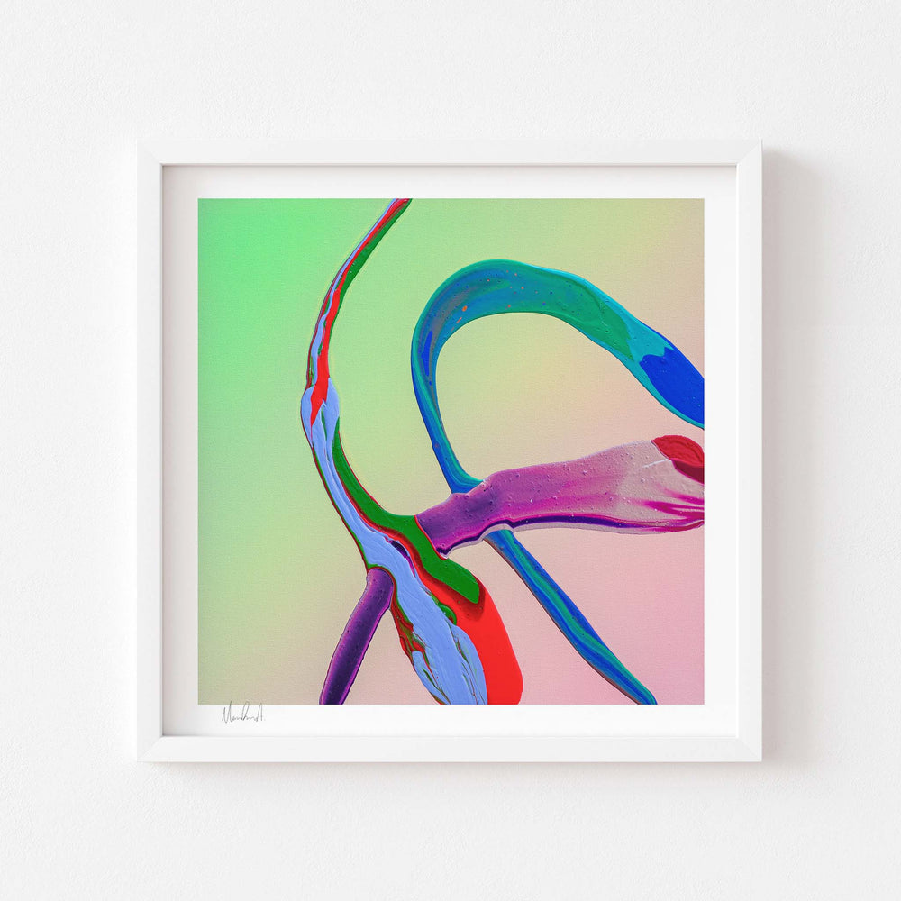 
                  
                    Colourful wall art print in a white frame.
                  
                