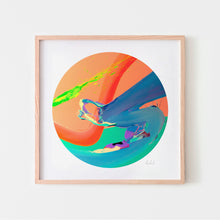  Orange, green and blue abstract art print in an oak frame.