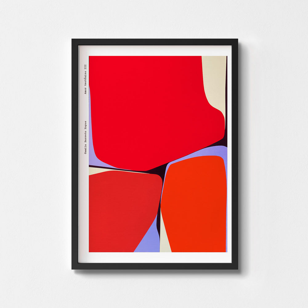 
                  
                    Large red abstract wall art poster in a black frame.
                  
                