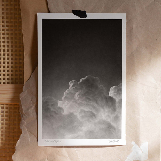 Unframed black and white art wall print of a cloud.