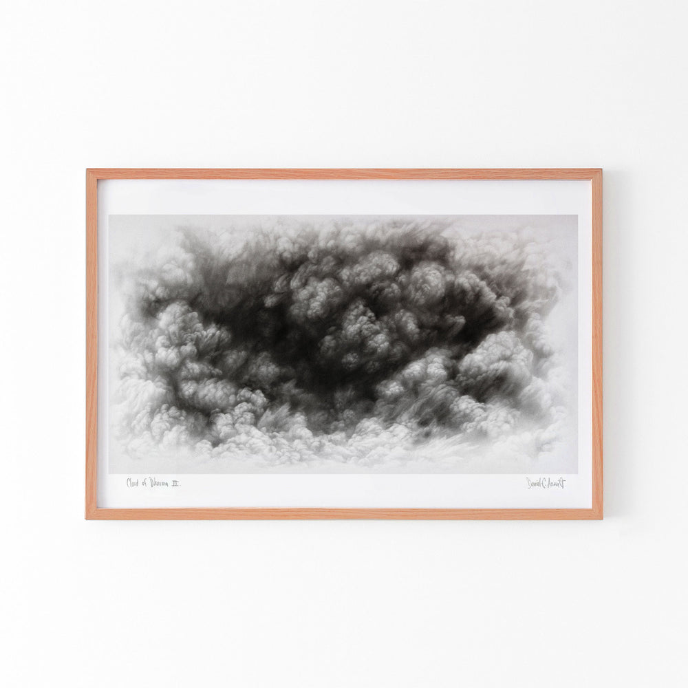 
                  
                    Horizontal monochrome art print of a cloud in an oak frame.
                  
                