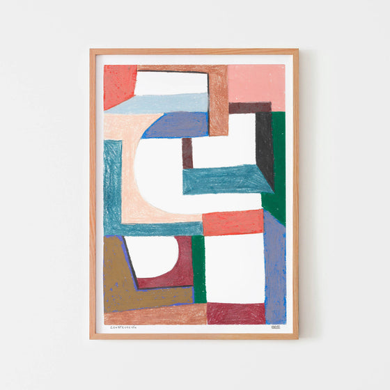 Modern abstract art wall print framed in oak.