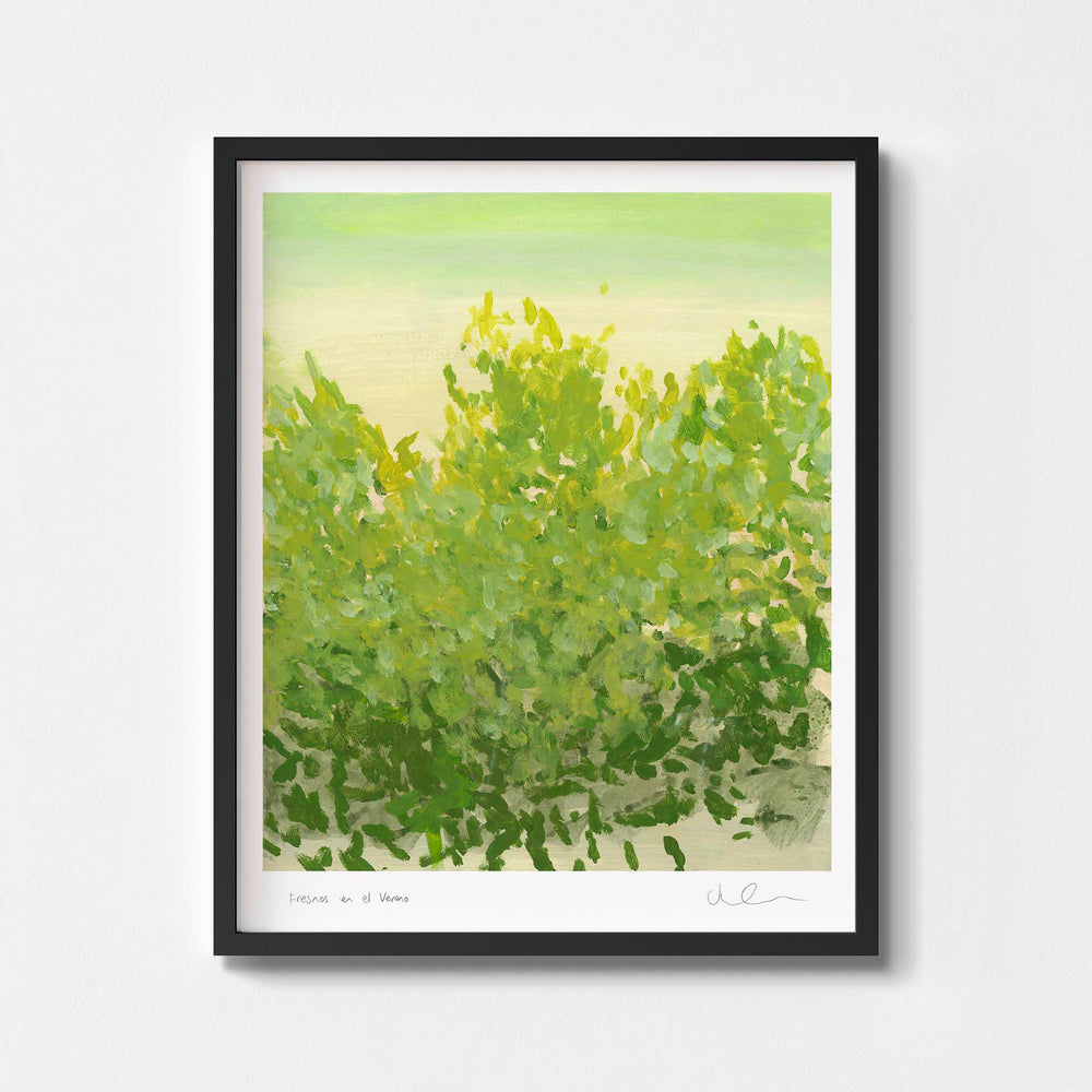 
                  
                    Bold green landscape wall art print framed in black.
                  
                