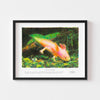 Modern axolotl wall art print framed in black.