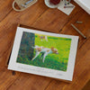 Unframed small animal art print of a dog urinating.