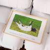 Modern framed wall art print of a fainting goat in a modern living room.